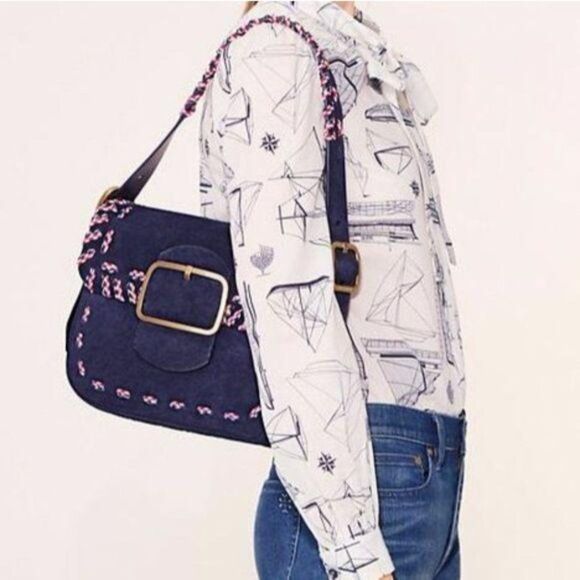 NWT Tory Burch Sawyer Stitch Suede Shoulder Bag - Picture 2 of 8